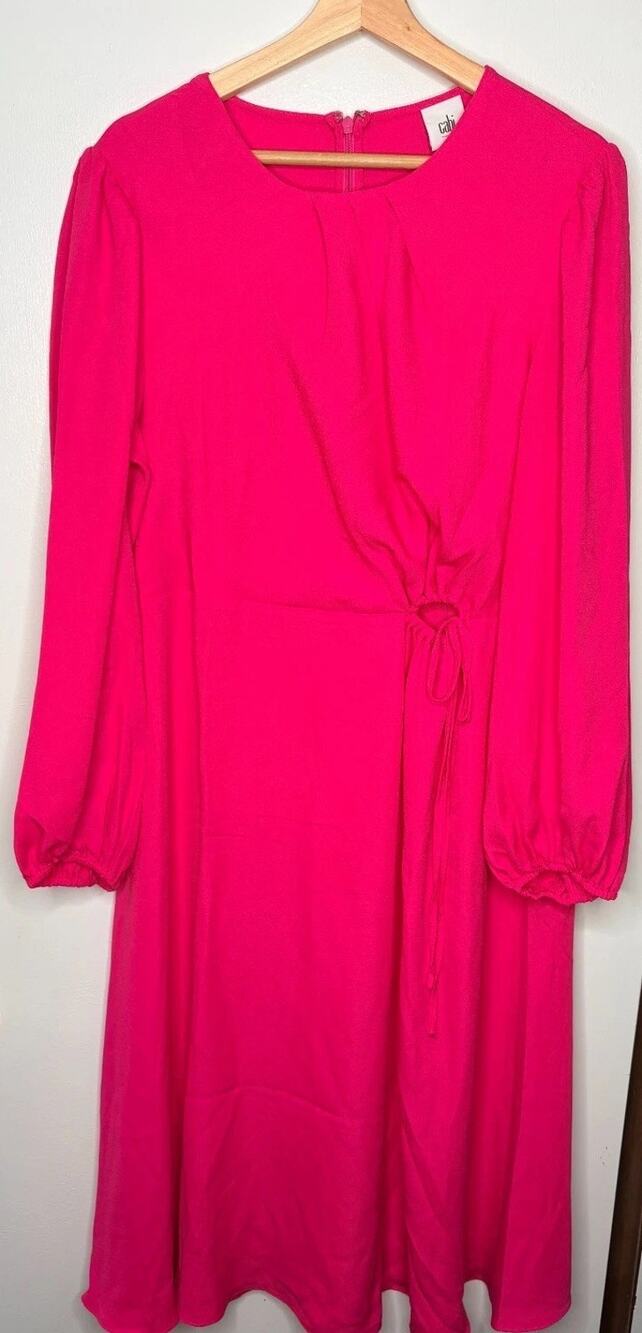 CAbi Women's Pink Long Balloon Sleeve Cutout Wedding Guest Dress Size Large